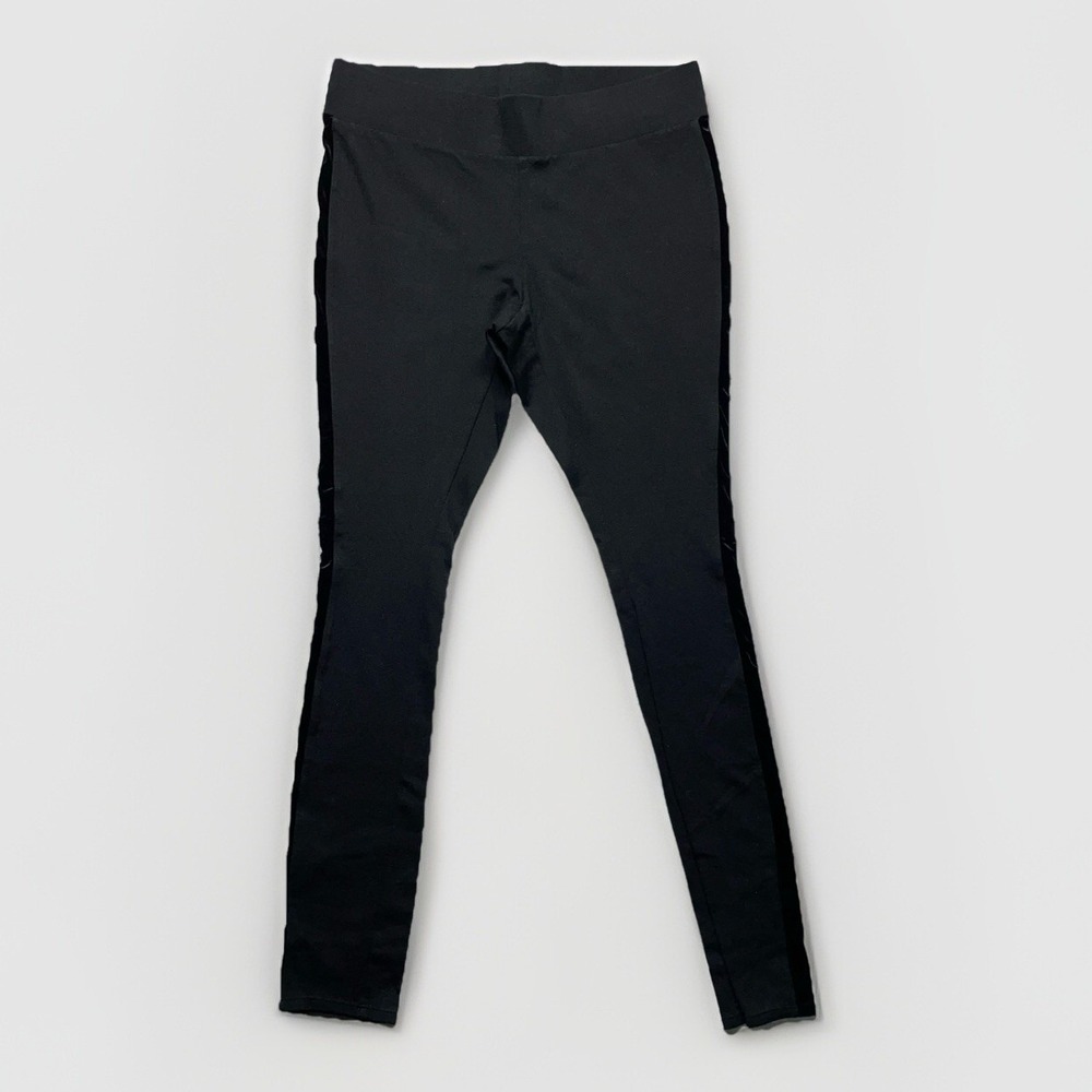White House Black Market Leggings XS Velvet Trim Black Stretch Yoga Pants Lounge
